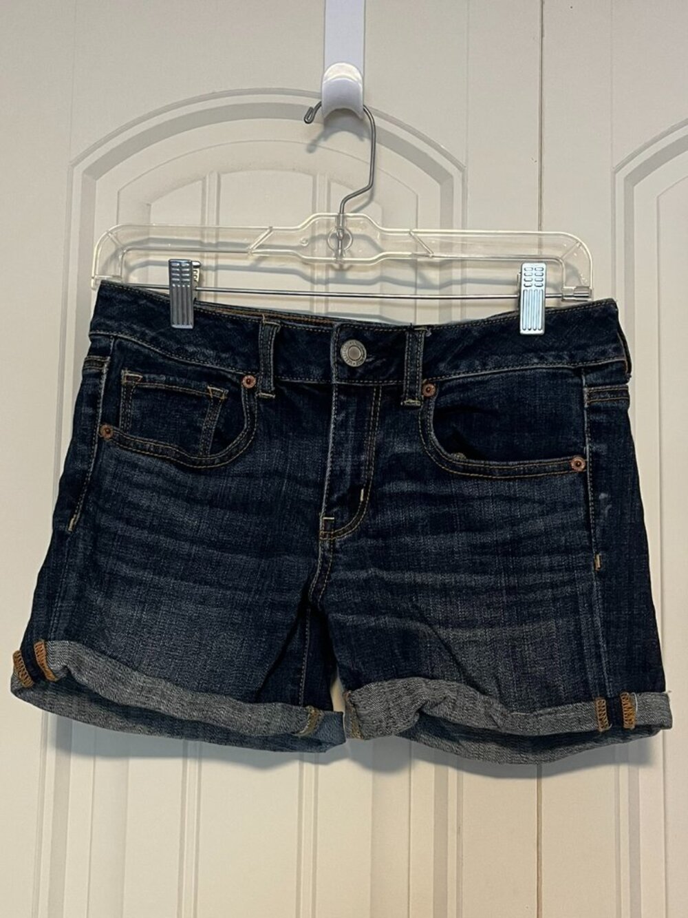 American Eagle Dark Wash Denim Shorts Size 4 Cuffed